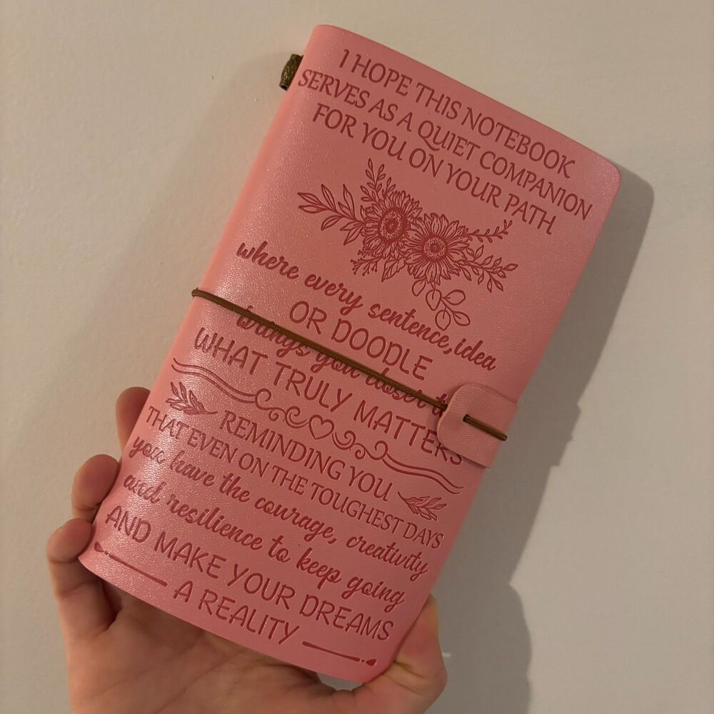 Bubblegum Pink Leather Traveler's Notebook with Inserts and Message Engraved